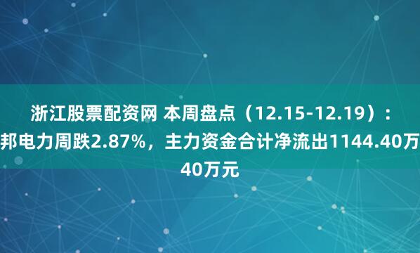 浙江股票配资网 本周盘点（12.15-12.19）：煜邦电力周跌2.87%，主力资金合计净流出1144.40万元